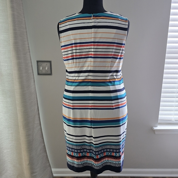 Madison Leigh Women's Plus Stripe V Neck Blue Orange Midi Dress Size 18W - Picture 5 of 5